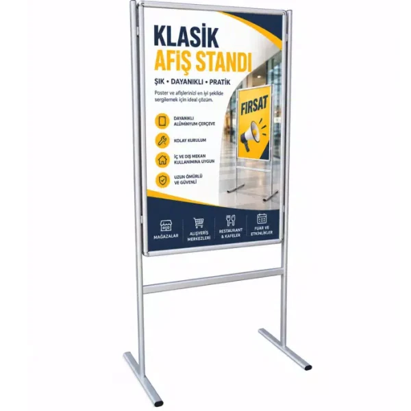 Klasik Afiş Standı 70x100 cm, Çift Taraflı Ayaklı Pano